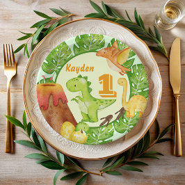Prato De Papel Festa de aniversário de dinossauro bonito personal