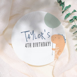 Prato De Papel Festa de aniversário de Dinossauro e Balão desenha