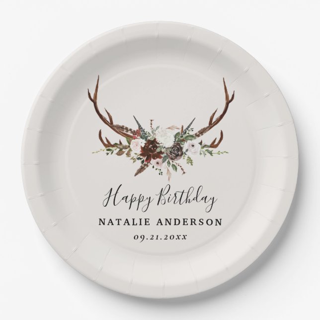 Prato De Papel Festa de aniversário de estábulo de queda botânica (Frente)