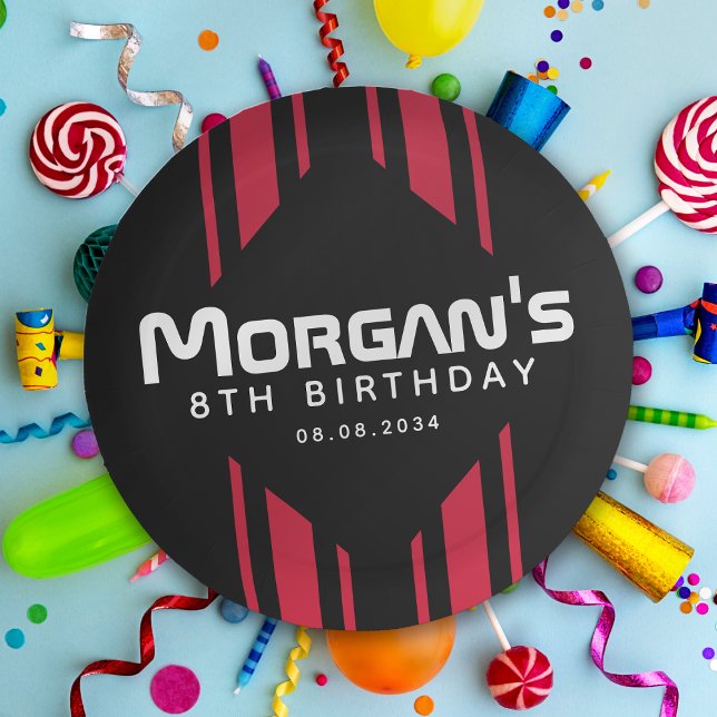 Prato De Papel Festa de aniversário de faixa do carro preto verme (Criador carregado)