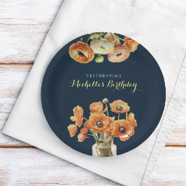 Prato De Papel Festa de aniversário de Flores Laranja de Fete de