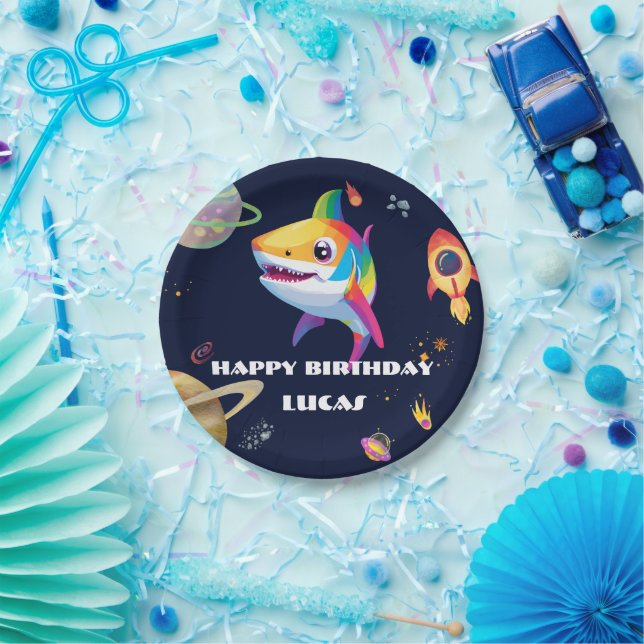 Prato De Papel Festa de aniversário de foguetes Galáxia de Tubarã (Festa)