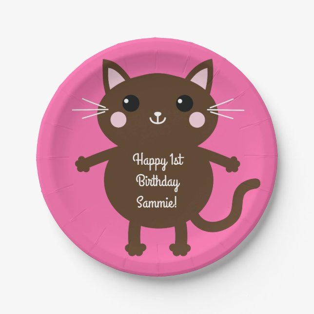 Prato De Papel Festa de aniversário de gatos (Frente)