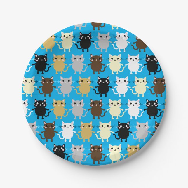 Prato De Papel Festa de aniversário de gatos (Frente)