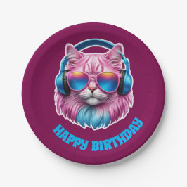 Prato De Papel Festa de aniversário de Gatos Rosa