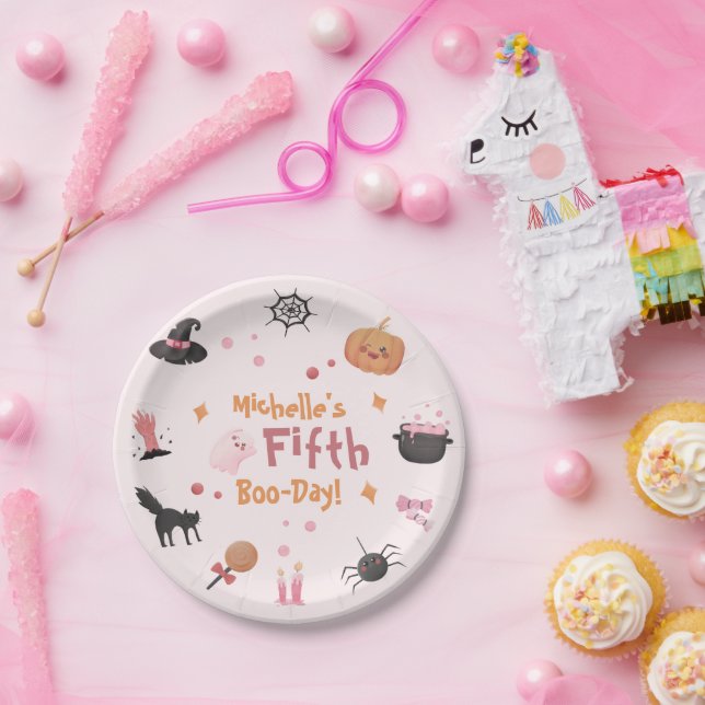 Prato De Papel Festa de aniversário de Halloween rosa e bonito (Festa)