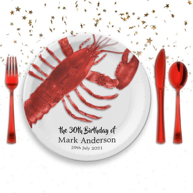 Prato De Papel Festa de aniversário de lagosta (Red Lobster Themed Birthday Party Celebration Paper Plates)