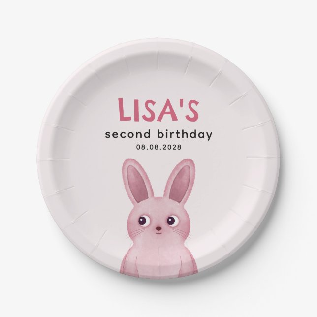 Prato De Papel Festa de aniversário de menina com um bebê rosado (Frente)