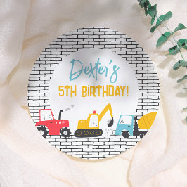 Prato De Papel Festa de aniversário de Menino de Veículos de Cons