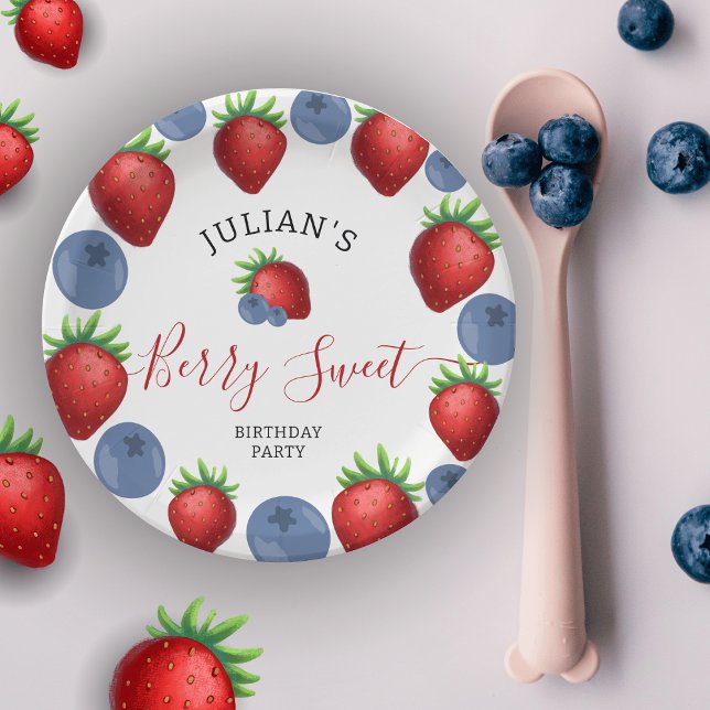 Prato De Papel Festa de aniversário de morango e amoreira (Criador carregado)