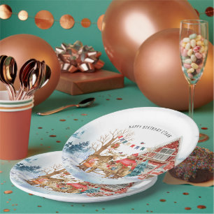 Prato De Papel Festa de Aniversário de Natal de Inverno dos Amigo