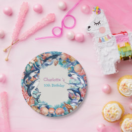 Prato De Papel festa de aniversário de peixes de baleia de sereia