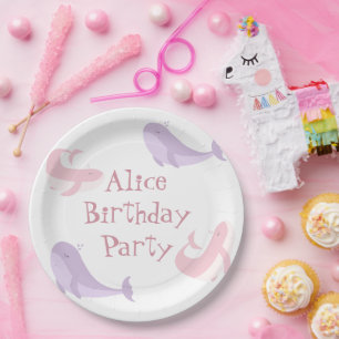 Prato De Papel Festa de aniversário de peixes do Oceano Lilac-Ros