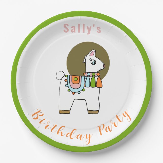 Prato De Papel Festa de aniversário de pinata lama festiva (Frente)