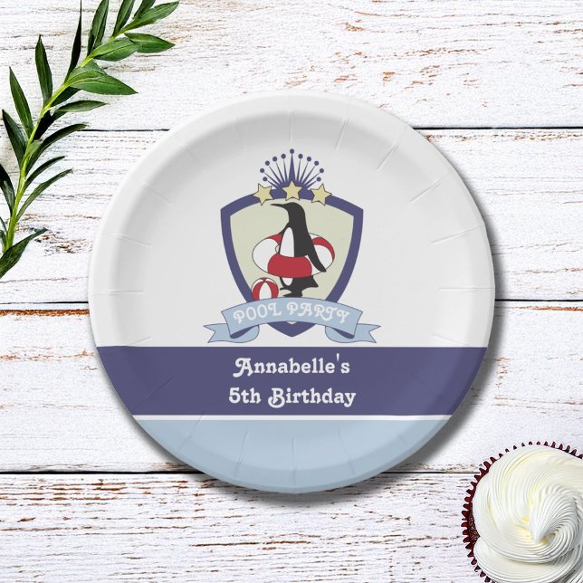 Prato De Papel Festa de aniversário de Piscina do Clube de nataçõ (Criador carregado)