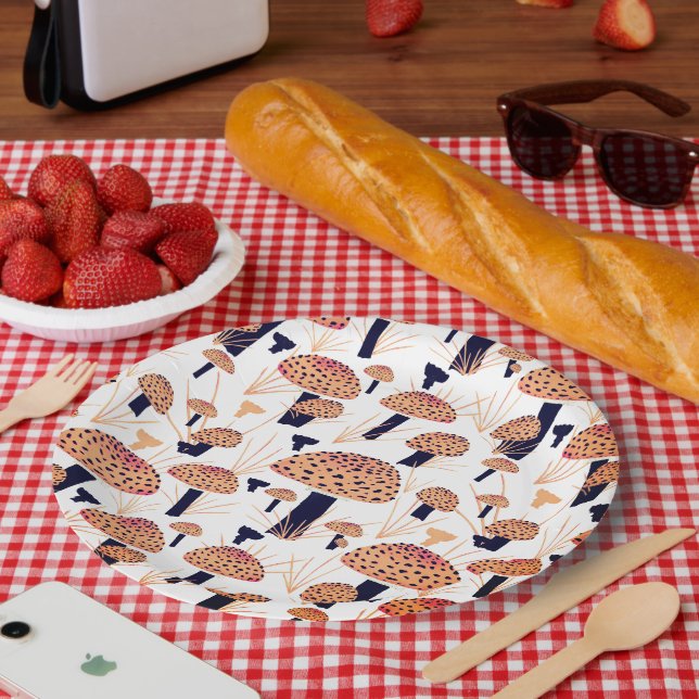 Prato De Papel Festa de aniversário de queda de cogumelo laranja (Piquenique)