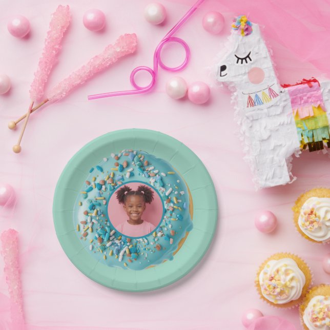 Prato De Papel Festa de aniversário de Rosquinhas Azul de Fotogra (Festa)