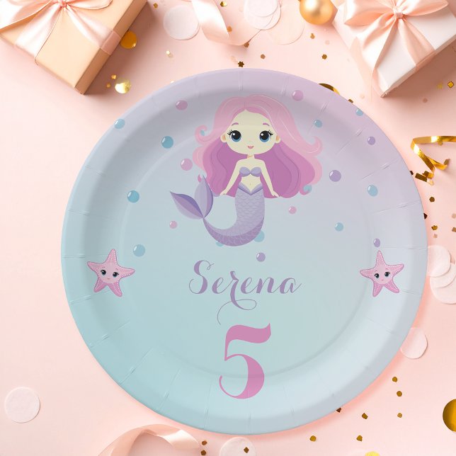 Prato De Papel Festa de aniversário de Sereia Bonita (Criador carregado)