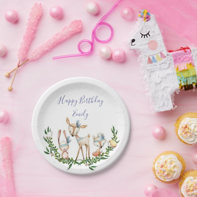 Prato De Papel Festa de aniversário de veado de aquarela (Festa)
