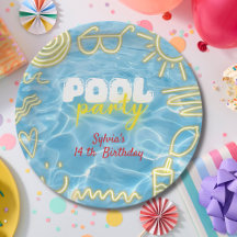 Festa de aniversário de verão neon na piscina