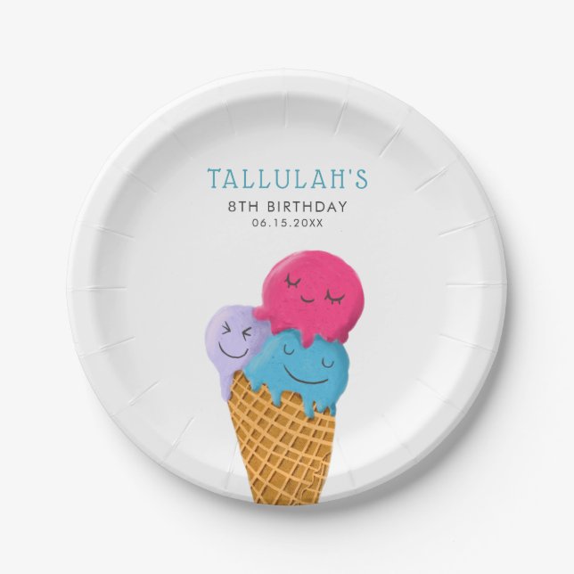 Prato De Papel Festa de aniversário de Verão sorvete (Frente)