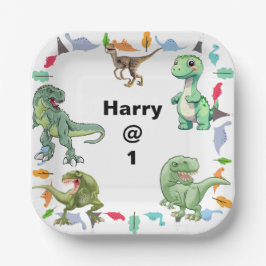 Prato De Papel Festa de aniversário Dinossauro de fundo branco