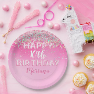 Prato De Papel Festa de aniversário do balão cor-de-rosa