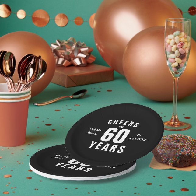 Prato De Papel Festa de aniversário do casamento do costume 60th (Múltiplo)