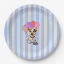 Festa de Aniversário do Corgi com Listras Azuis e 