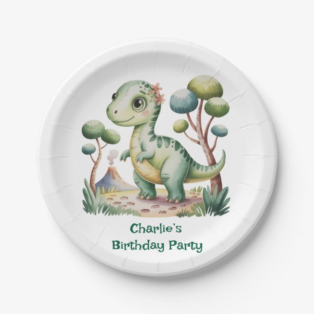 Prato De Papel Festa de aniversário do Dinossaur Adventure Boy (Frente)