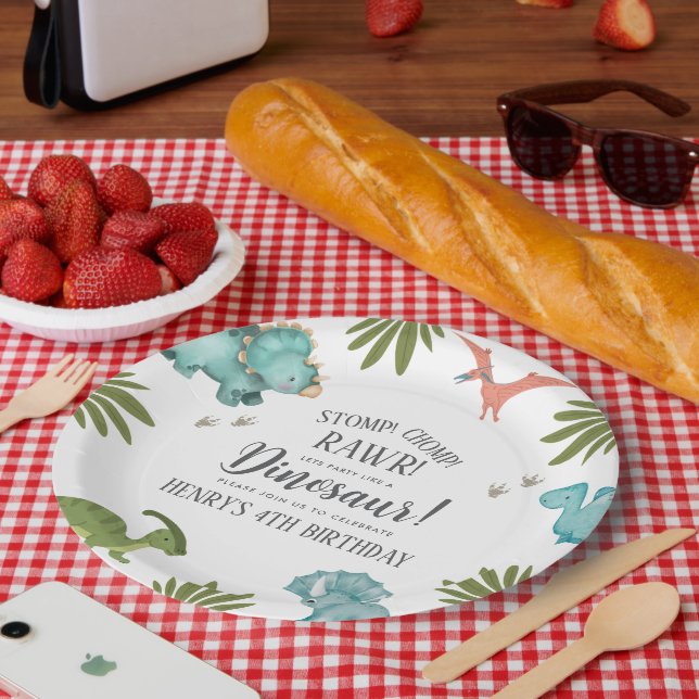 Prato De Papel Festa de aniversário do dinossauro (Piquenique)