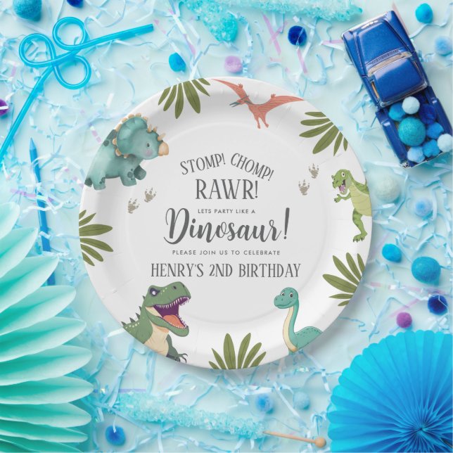 Prato De Papel Festa de aniversário do dinossauro (Festa)