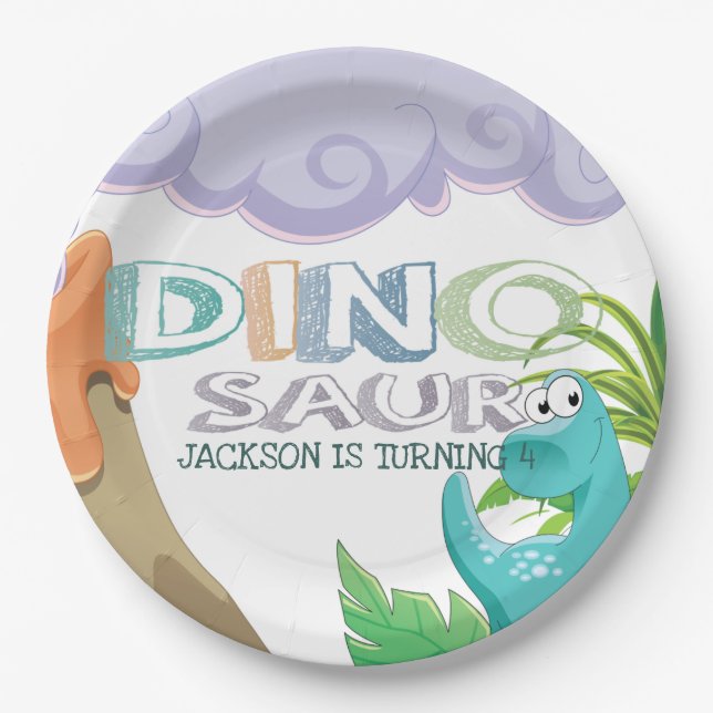 Prato De Papel Festa de aniversário do dinossauro (Frente)