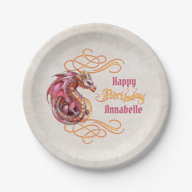 Prato De Papel Festa de aniversário do dragão (Frente)