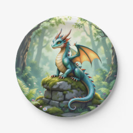 Prato De Papel Festa de aniversário do Dragão Themed Boy