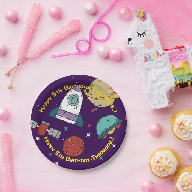 Prato De Papel Festa de aniversário do Espaço Exterior (Festa)