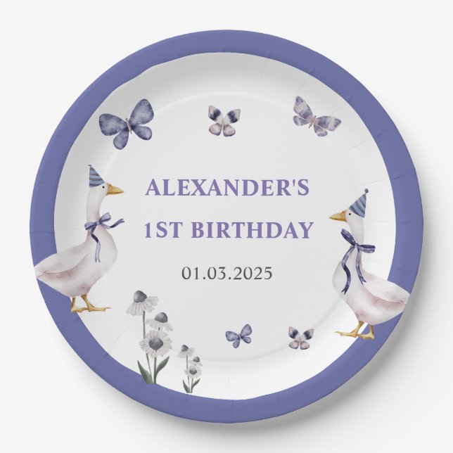 Prato De Papel Festa de aniversário do ganso do bobo (Frente)