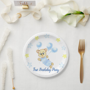Prato De Papel Festa de aniversário do Menino do Urso Bonito