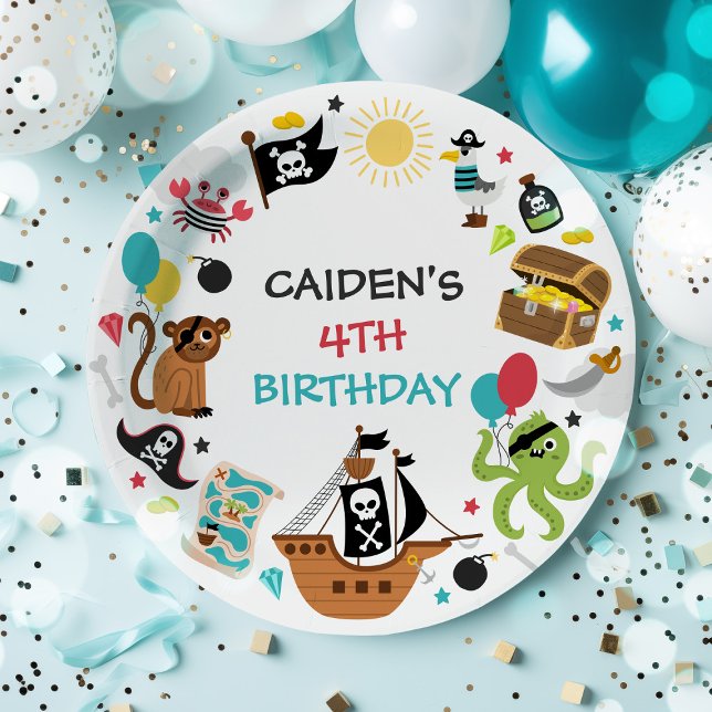 Prato De Papel Festa de aniversário do tesouro de navio pirata (Criador carregado)