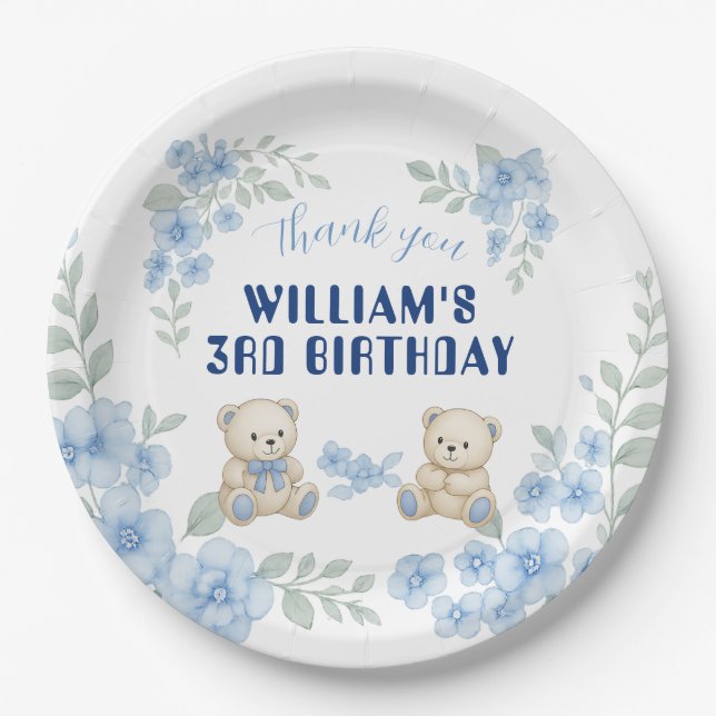 Prato De Papel Festa de aniversário do Urso de Teddy (Frente)