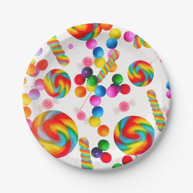 Prato De Papel Festa de Aniversário Doce Candyland Rainbow Candy (Frente)