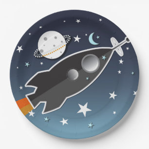 Prato De Papel Festa de Aniversário Espacial do Foguete Decolando