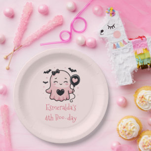 Prato De Papel Festa de aniversário Fantasma de Halloween Rosa Bo