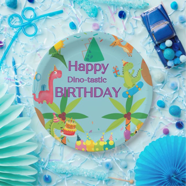 Prato De Papel Festa de Aniversário Feliz do Dinossauro Personali (Festa)
