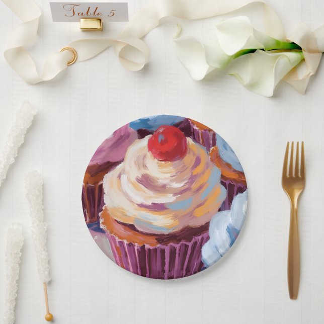 Prato De Papel Festa de Aniversário Feliz dos Cupcakes de Cereja (Casamento)