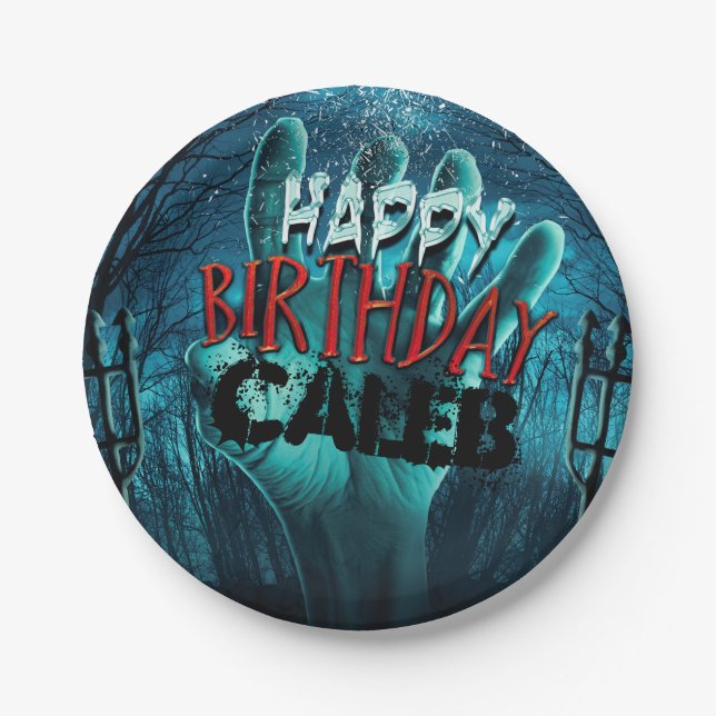 Prato De Papel Festa de Aniversário Feliz Zombie (Frente)