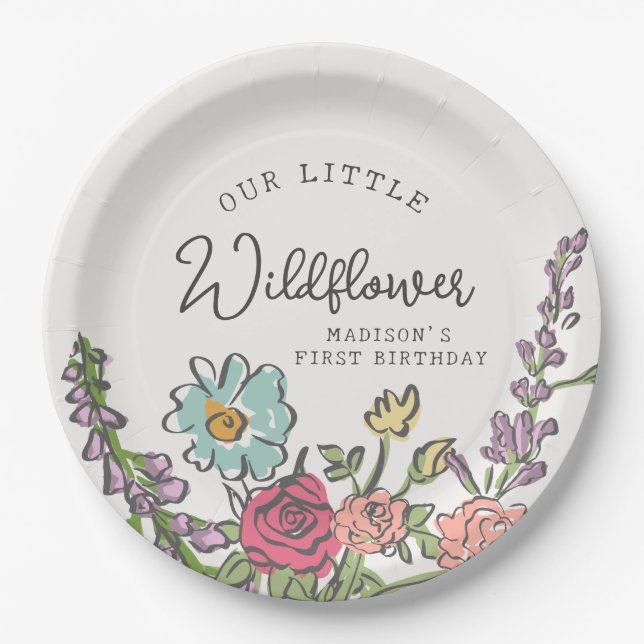 Prato De Papel Festa de aniversário Floral Brilhante do Partido J (Frente)