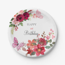 Prato De Papel Festa de aniversário Floral Elegante