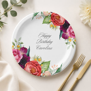 Prato De Papel Festa de Aniversário Floral Rústica Personalizada