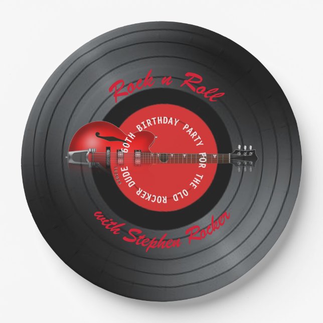 Prato De Papel Festa de aniversário idosa do registro da guitarra (Frente)